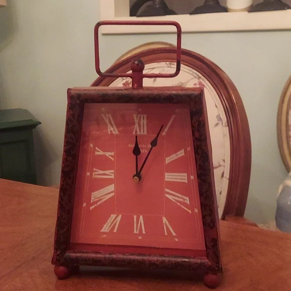 Antiquite Paris  Distressed Brick Red Table Shelf Clock